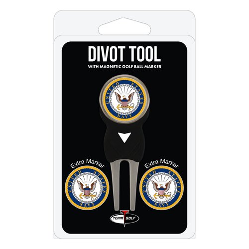 Team Golf Military Navy Divot Tool Pack with 3 Golf Ball Markers Divot Tool with 3 Golf Ball Markers Pack, Markers are Removable Magnetic Double-Sided Enamel