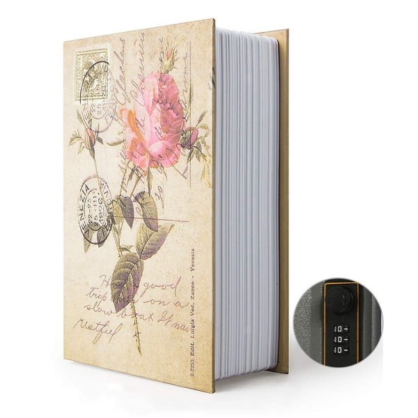 Diversion Book Safe Storage Box (9.5"×6"×2.2"), Dictionary Secret Safe Can with Security Combination Lock, Diversion Book Hidden Safe (Rose,Combination)