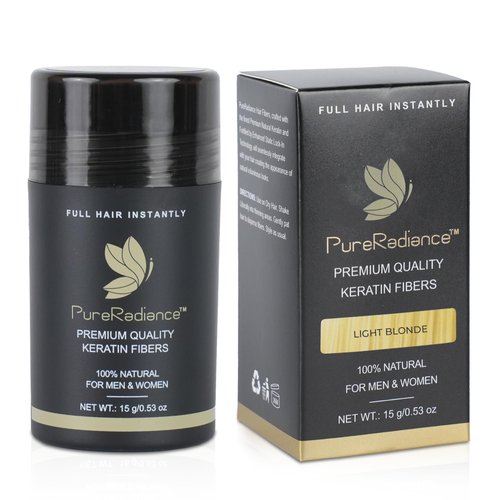 PureRadiance Hair Fiber for Thinning Hair - Quick Solution for Thicker, Fuller-Looking Hair - Strong Hold, No Itching, & Sweat Proof - Advanced Hair Building Fibers for Instant Volume (Light Blonde)