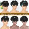 LEOSA Afro Black Headband Wig Short Afro Wigs for Black Women Synthetic Kinky Curly Headband Wig with Bangs for Women Natural Afro Puff with Bangs Turban Wrap-Wig Curly Afro Wig 4inch