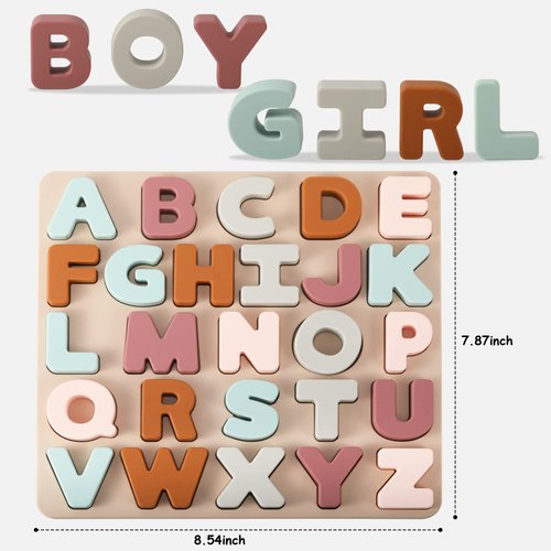 TOYHDAYO Silicone Alphabet Puzzle for Toddlers 1-3, Alphabet Toys with Puzzle Board & Letter Blocks ABC Letter Puzzles, Educational Learning Toys for Toddlers, Best Preschool Education Gift