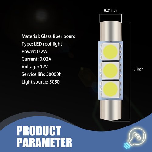 GKmow 10 PCS Car 28mm LED Reading Light, 6614F/6612F 5050-3SMD Chips 180° Lighting Super Bright Sunshade Makeup Light, Plug and Play No Delay Roof Light Replacement, Universal for Cars (White)