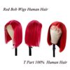 Red Lace Front Wigs Human Hair Red Short Bob Wigs Human Hair for Black Women Bob Wigs Human Hair 13x4X1 T Part Straight Bob Wigs Per Plucked with Baby Hair 180% Density 12Inch