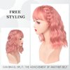 SHDanrtse Curly Wavy Pink Bob Wigs with Bangs for Women Synthetic Shoulder Length Curly Wavy Wig Heat Resistant Synthetic 14 Inch Short Bob wigs Loose Water Wavy Pink Wig Daily Party Cosplay Wig(Pink)