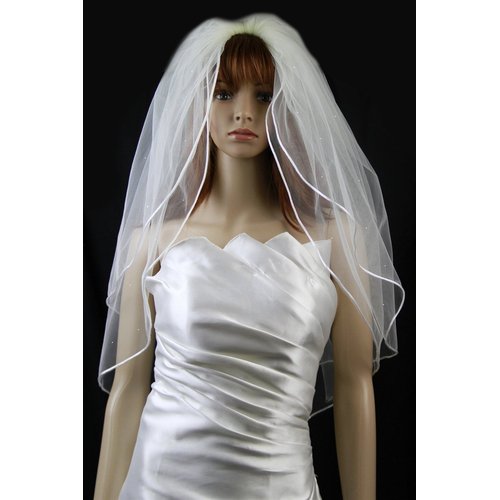 Wedding Veil Bridal Bride Two Tier White Rhinestone Fingertip Satin Rattail New