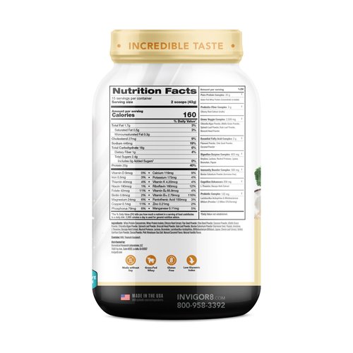INVIGOR8 Superfood Grass Fed Whey Protein Isolate Shake Himalayan Salted Caramel Gluten-Free and Non GMO Meal Replacement with Probiotics and Omega 3 (645g)