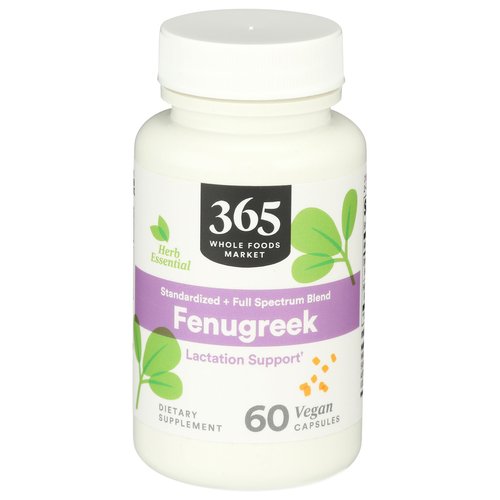 365 by Whole Foods Market, Fenugreek Standardized + Full Spectrum Blend, Lactation Support, Vegan Capsules, 60 Count