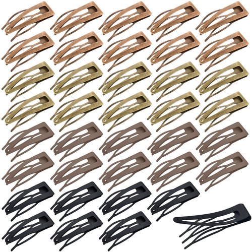 40 Pieces Snap Hair Clips Grip Hair Clips Metal Hair Barrettes for Women Snap Clips Double Hair Clip Pins Women Hair Accessories for Girls Hair Making Salon (Black, Dark Brown, Red, Green)