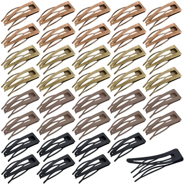 40 Pieces Snap Hair Clips Grip Hair Clips Metal Hair Barrettes for Women Snap Clips Double Hair Clip Pins Women Hair Accessories for Girls Hair Making Salon (Black, Dark Brown, Red, Green)