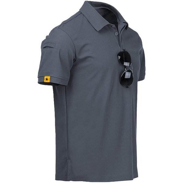 V VALANCH Golf Shirts for Men Summer Moisture Wicking Short Sleeve Polo Shirts Casual Tops Collared Shirt,Grey,L