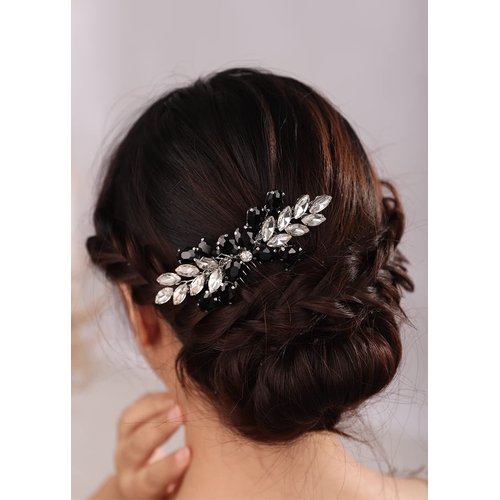 BERYUAN Crystal Rhinestone Hair Comb Bridal Side Combs Wedding Hair Accessories with Rhinestone Crystal Bridal Hair Piece for Wedding Women and Girls (black)