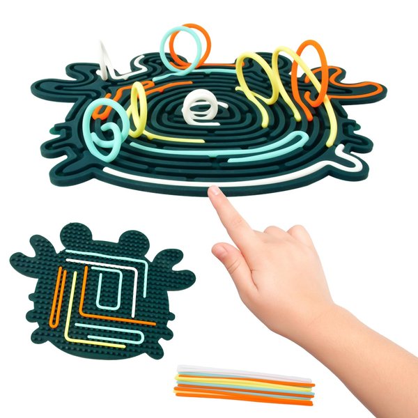 Stcomart Silicone Sensory Activity Board for Kids, 2in1 Double-Sided Design for Autism Sensory Fidget Toy, Portable & Calming, for Toddlers & Adults, Dark Green