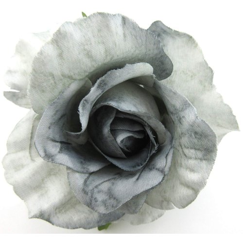 3.5 inch Silver Gray Rose Poly Silk Flower Hair Clip with Teeth