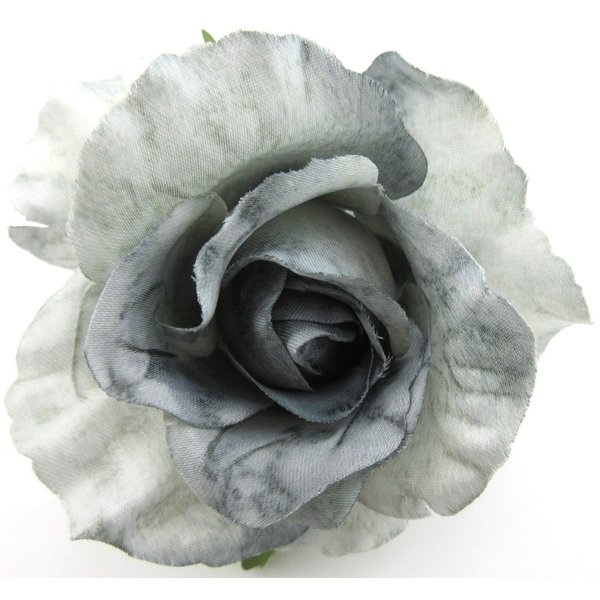 3.5 inch Silver Gray Rose Poly Silk Flower Hair Clip with Teeth