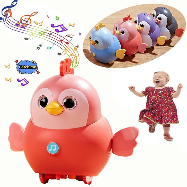 Blingbrione Crawling Music Toy for Toddles Kids, Animal Duck Chicken Penguin Toys for 3 4 5 6 7 8 Girls Boy Early Learning Moving Magnetic Toys for Walkling Toy 36 Months Old Music Development