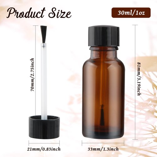 Mirrline 15 Pcs 30ml/1oz Nail Polish Bottles Empty Amber Glass Nail Art Bottles Refillable Nail Oil Containers with Brush Cap for DIY Nail Art Cosmetic Samples