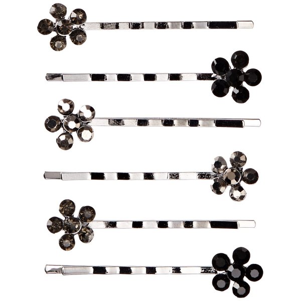 Darice Bobby Pins 6/Pkg, Silver & Black, Studded Flower/Silver/Black