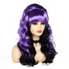 NJJYXH 20 Inches Retro Beehive Purple Mixed Black Wigs for Women Long Wavy Wig with Neat Bangs Synthetic Natural Wig for 60s 70s 80s Cosplay,Halloween,Daily Use