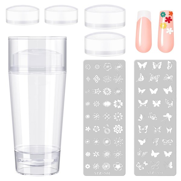 Subay French Nail Stamper, Nail Stamper Kit - 2pcs Nail Art Stamper, Nail Scraper, 2pcs Nail Stamping Plate, 4pcs Replaceable Silicone Jelly Heads for Gel Manicure Home Salon Nail Art DIY