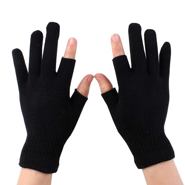 Luwint Touch Screen Thin Knit Gloves - Index Finger and Thumb Fingerless Mitten Fingerless Gloves for Youth Photography, Writing, Driving, Cycling (Black)
