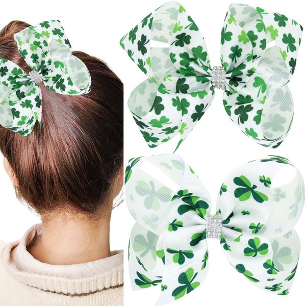 St. Patrick's Day Hair Bows Clips Irish Shamrock Clover Hair Clips Glitter Green Alligator Bow Hair Accessories Hairpin Bow Hair Barrettes for Girls Women Lucky Irish Party 2PCS
