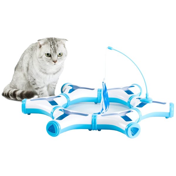 212 Main 2.5 x 5 x 5 in. Configurable Interactive Cat Toy with Spring Feather Teaser Blue