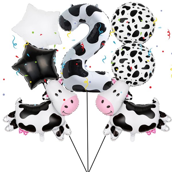 7 PCS Cow Foil Balloons,Cow Mylar Foil Balloon 2nd Cow Farm Animal Theme Party Supplies Baby Shower Birthday Party Decorations(2nd)