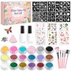 Temporary Glitter Tattoos Kit for Kids,18 Glitter Colors,115 Stencils,6 Luminous Tattoo Stickers, 2 Glue,5 Brushes,1 Powder Puff, Adults & Kids Arts Glitter Make Up Kit,Holiday Gifts for Girls & Boys.
