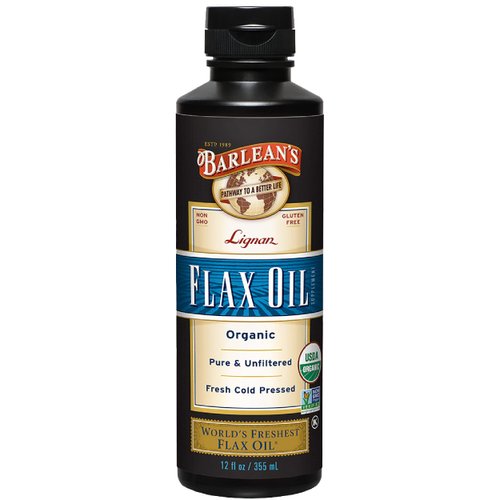 Barlean's Lignan Flaxseed Oil from Cold-Pressed Flaxseeds - 7,230 mg ALA Omega-3 Fatty Acids for Improving Heart Health - Vegan, USDA Organic, Non-GMO, Gluten-Free - 12 oz