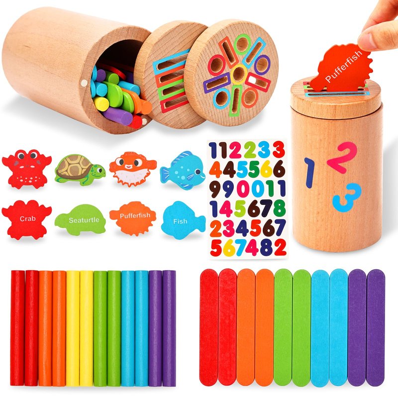 Autotechnx Montessori Toys for 1 2 3+ Year Old, 3 in 1 Wooden Color ...