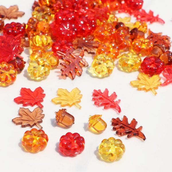 100pcs Fall Resin Figures Set, Maple Leaves, Pumpkins, Acorns for Miniature Autumn Dollhouse Decor Accessories Garden Vase Desktop Village Collections for Party Figurine