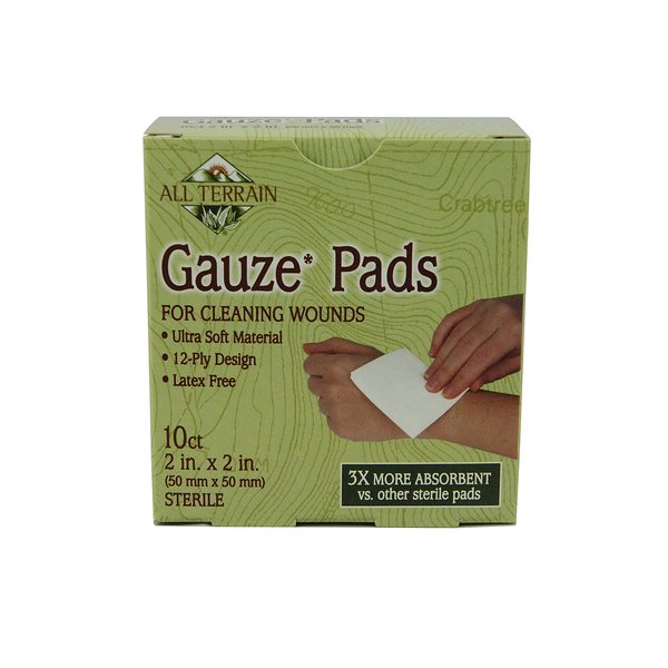 All Terrain Latex-Free Gauze Pads, Minor Wound Care & First Aid, Cleaning, Dressing & Bandaging, Soft, Absorbent, Sterile, 2 x 2-Inch, 10ct