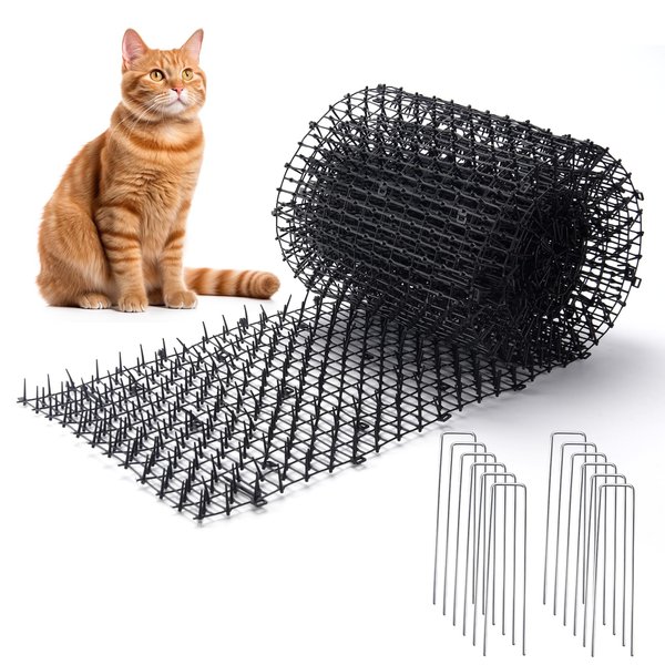 Hmyomina 13FT Cat Scat Mat for Cats Prickle Strips Pest Repellent Spike Deterrent Mat with 12 Garden Staples