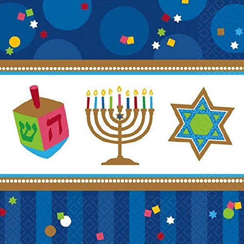 Amscan Joyous Menorah Celebration Luncheon Napkins Tableware, Blue/White, Paper, 6.5" x 6.5", 36-Piece