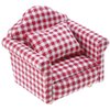 2 Sets 1:12 Scale DIY Dollhouse Sofa&Armchair with Pillow Mini Dolls House Furniture Couch&Chair Miniature Wooden Furniture Handmade Crafts Supplies Red Checkered Dollhouse Toy Dollhouse Accessories