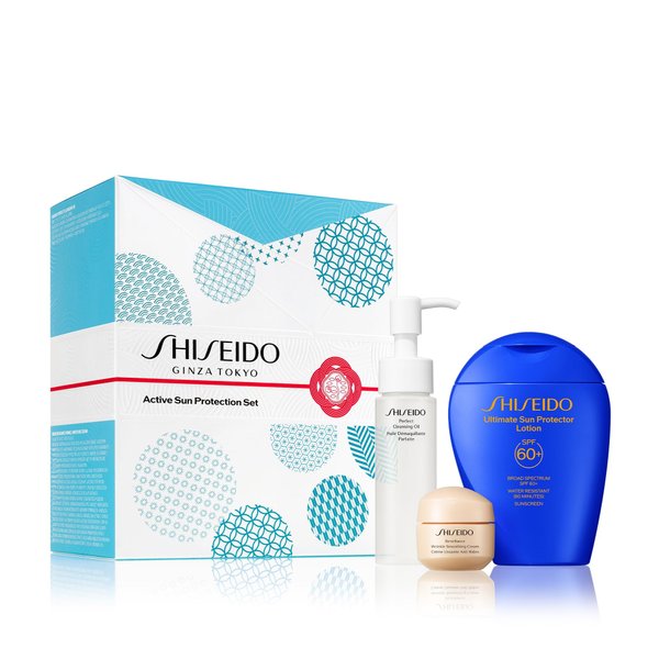 Shiseido Active Sun Protection Set - Includes Ultimate Sun Protector Lotion SPF 60+ (150 mL), Perfect Cleansing Oil (40 mL) & Benefiance Wrinkle Smoothing Cream (15 mL) - $81 Value