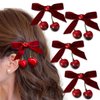 4 Pcs Cherry Bow Hair Clip Red Hair Accessories for Women,Velvet Alligator Cherry Hairpins Ponytail Hair Barrettes for Winter Daily Christmas Hair Decoration (red)