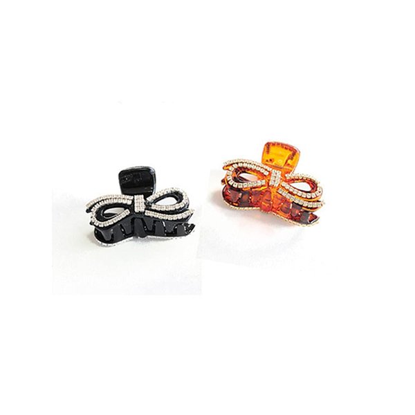 Ruihfas 2Pcs Small Rhinestones Bow Hair Claws Jaw Clips Ponytail Holder for Women Girls, 2inch