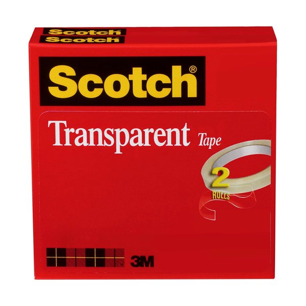 Scotch Transparent Tape, 2 Rolls, 1/2 x 2592 Inches, Classic glossy-finish, Boxed (600-2P12-72)