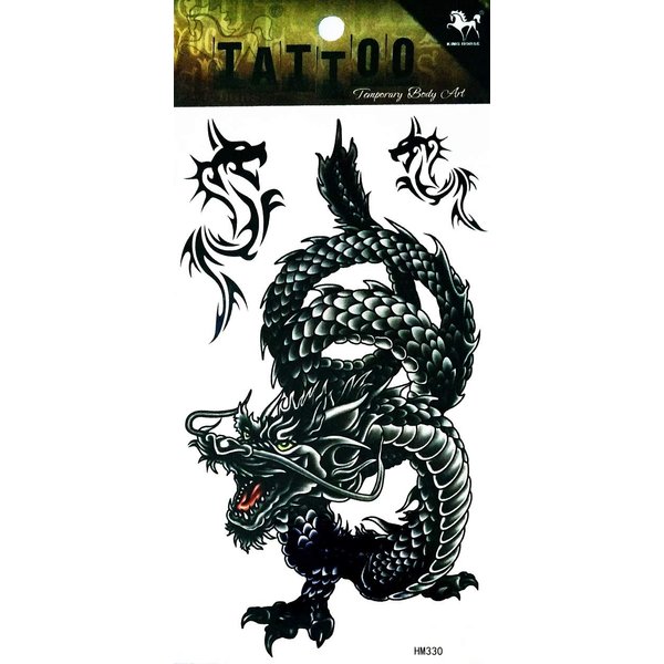 PARITA Tattoos Temporary Black Chinese Japanese Dragon Fighting Kung Fu Tattoo Fake Stickers Cartoon Tattoo Art Fashion Fantasy Fun Party Waterproof Removable for Kids Teens Adults (1 Sheet.) (03)