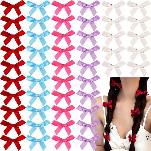50Pcs Bow Hair Clips Hair Bow Clips Small Hair Bows for Girls Bowknot Hair Ribbon Bow Clips Bow Barrettes Women Bow Hair Clip Rose Red Purple Blue White Red Hair Bow