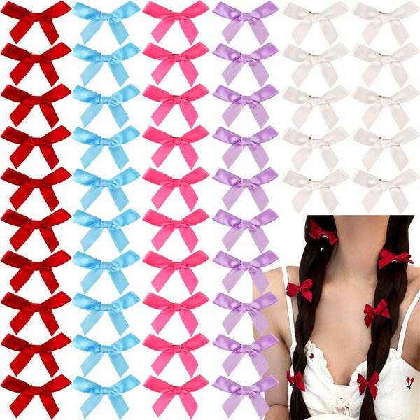 50Pcs Bow Hair Clips Hair Bow Clips Small Hair Bows for Girls Bowknot Hair Ribbon Bow Clips Bow Barrettes Women Bow Hair Clip Rose Red Purple Blue White Red Hair Bow