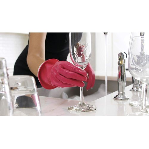 Casabella Premium Waterblock Reusable Household Cleaning Gloves, Medium, Pink