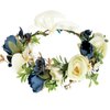 June Bloomy Flower Girl Wedding Headpiece Bridal Flower Crown Spring Wreath BOHO Garland Halo(Royal Blue White)