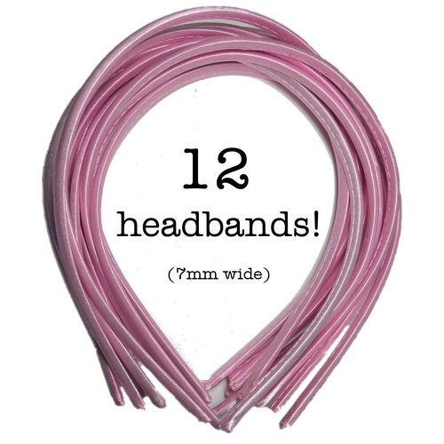 Threddies 12pc Skinny Satin Headbands - 7mm wide, solid color packs (Light Pink)