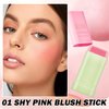 DAMUSI Pink Blush Stick for Cheeks Cream Blush Stick Multi-use Makeup Blush Stick,Solid Moisturizer Stick Blush Makeup with Brush,Natural Matte Finish Rubores de Maquillaje (Shy Pink)
