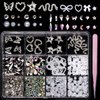 3D Nail Charms, Alloy Silver Snake Star Heart Butterfly Nail Charms and Gems, White Flower Hollow Heart Bows Pearls, Multi-Shapes & Sizes Rhinestones for Nail Art Supplies Manicure Craft DIY