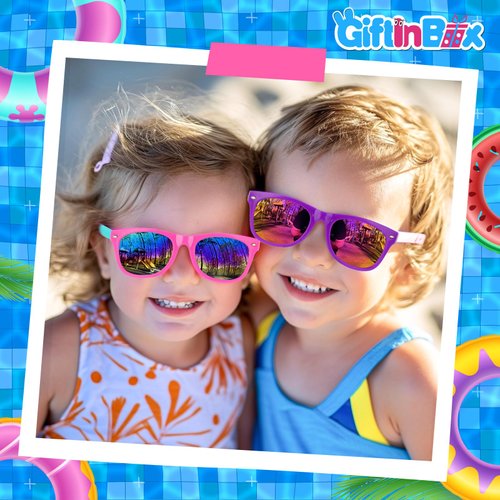 GIFTINBOX 24pack Kids Sunglasses Bulk,Kids Sunglasses Party Favor，Neon Sunglasses For Kids Boys Girls Age 3-8,Party Favors For Kids 3-5 with UV400 Protection Pool Beach Birthday Party Favors