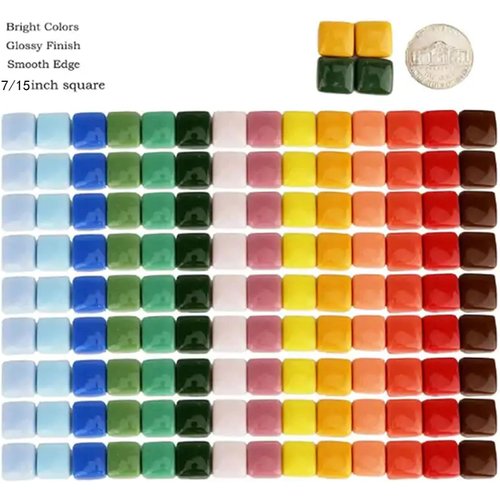 7/15 inch Glass Mosaic Stone Tiles, 1.1LB Non-Transparent Mosaic Pieces for Arts and Crafts, Plates, Picture Frames, Flowerpots, Handmade and Home Decorative (White)