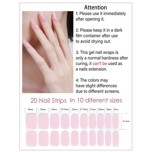 Semi Cured Gel Nail Strips | Jelly Baby Pink 20pcs Semi Cured Gel Nails Sticker | Gel Nail Wraps UV for Home Nails DIY